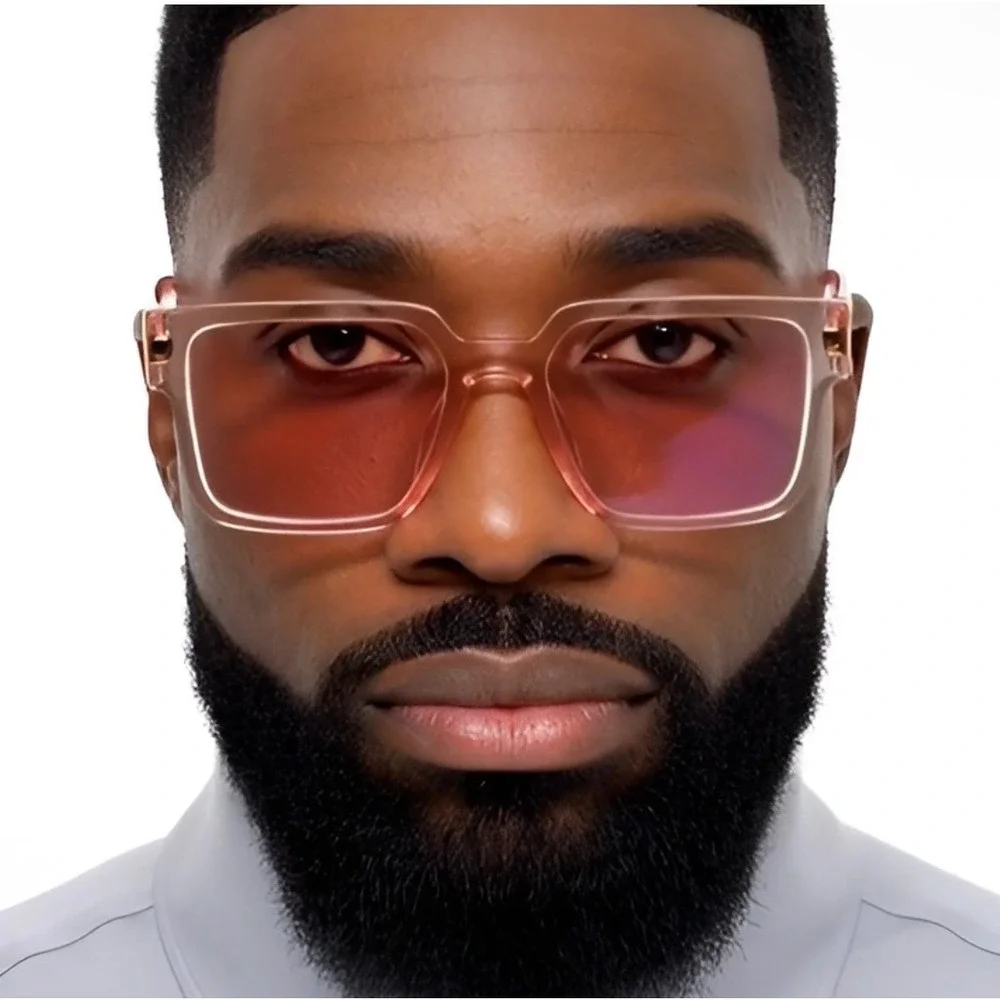 Mens Pink Square Oversized Sunglasses Gold Hardware Translucent‎ Frames Retro
